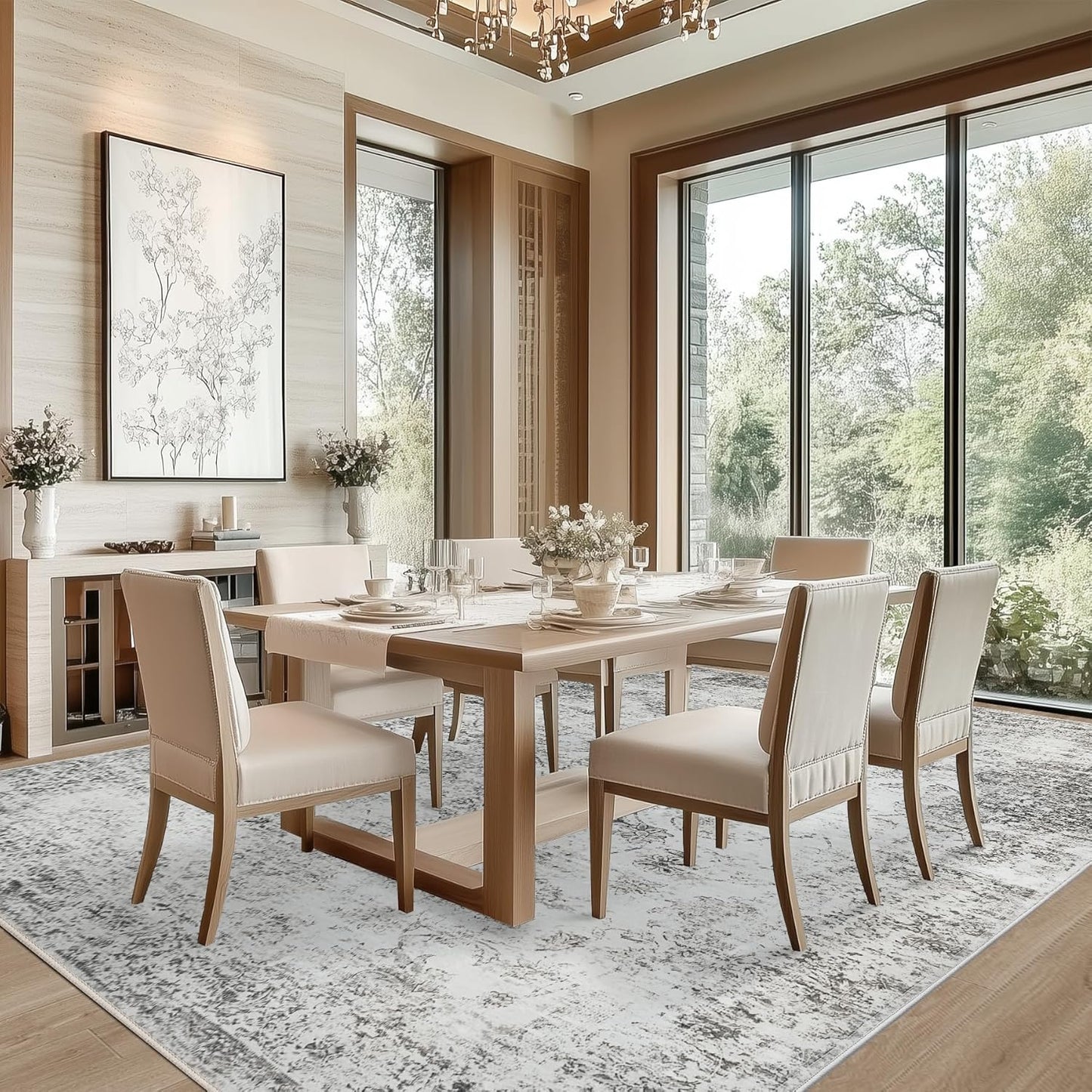 8x10 Area Rug Living Room Rugs - Washable Rug Large Modern Abstract Soft Thin Carpets Indoor Floor No Slip Vintage Carpet for Bedroom Under Dining Table Nursery Home Office Decor Gray