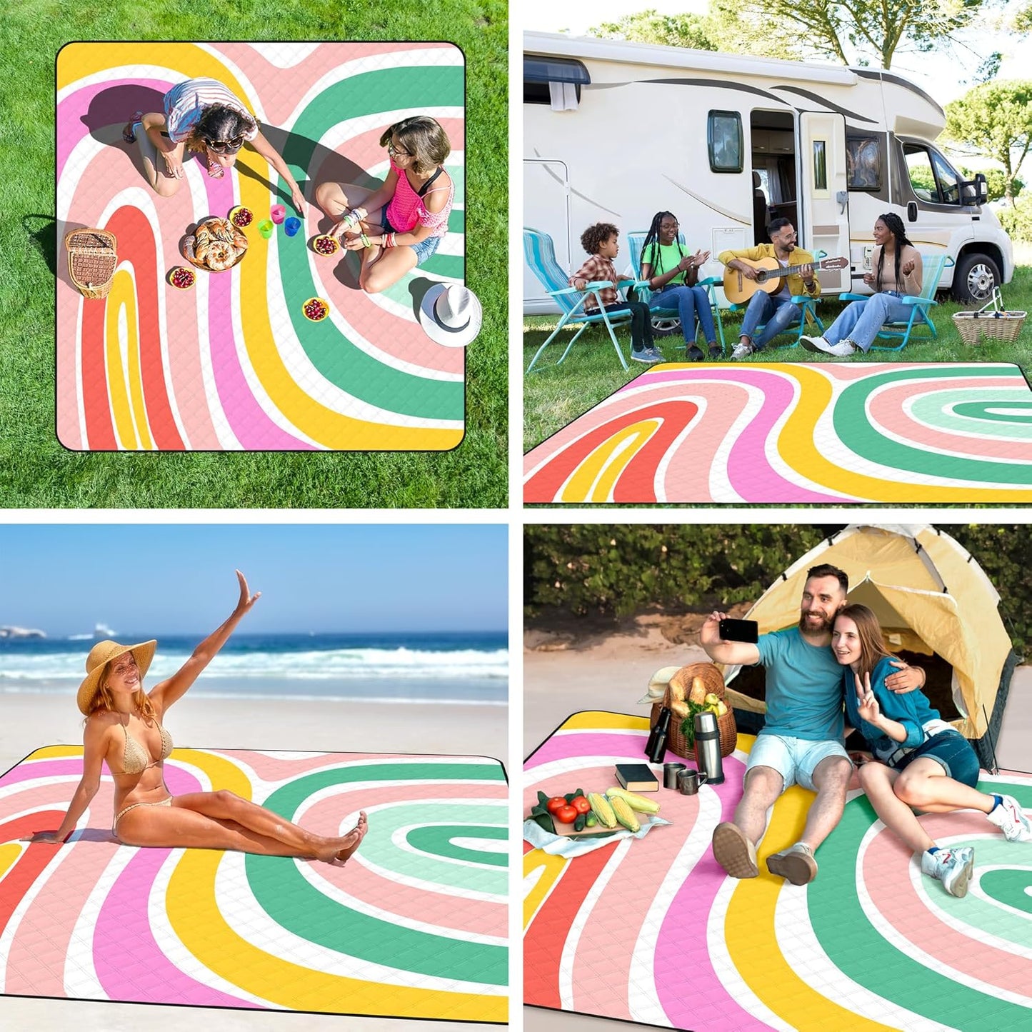 ADecor Picnic Blankets, 79" x 79" Large Beach Blanket Waterproof Sandproof, Foldable Lightweight Portable Picnic Mat Beach Vacation Essentials for Park, Camping, Hiking, Travel, Grass Lawn