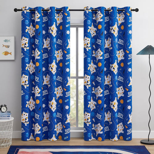 Kids Blackout Curtains - Space Cat Design, 100% Blackout, 2 Panels, Each W52×L84, Thermal Insulated Curtains for Bedroom, Noise Reducing, Combine Functionality with a Fun and Creative Design