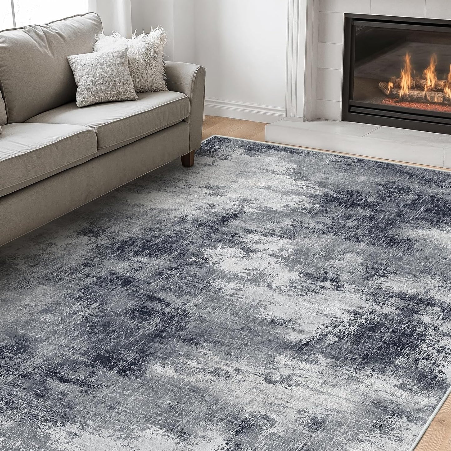 AMADA HOMEFURNISHING 6x9 Washable Area Rug, Modern Abstract Living Room Rug with Non-Slip Backing & Short Pile, Large Rug with Abstract Pattern for Living Room, Bedroom and Dinning Room, Grey