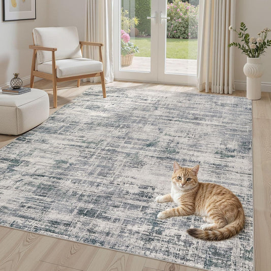 Area Rug for Living Room: 4x6 Washable Neutral Abstract Modern Soft Rugs Non Slip Indoor Floor Stain Resistant Carpet for Bedroom Dining Room Office Nursery - Gray