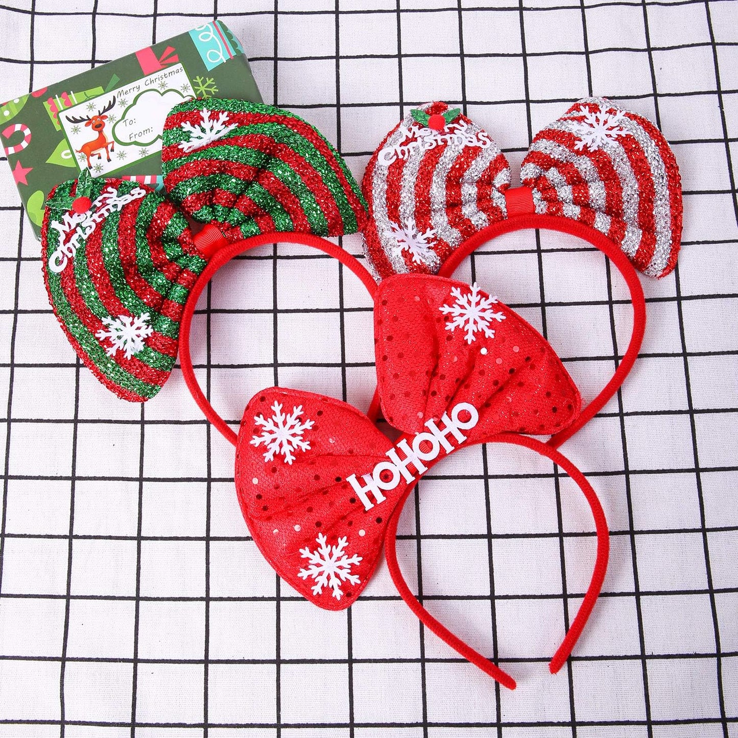 Aneco 6 Pack Christmas Bow Headband Party Hats Hair Hoop Holiday Decoration Headdress for Xmas Party Supplies