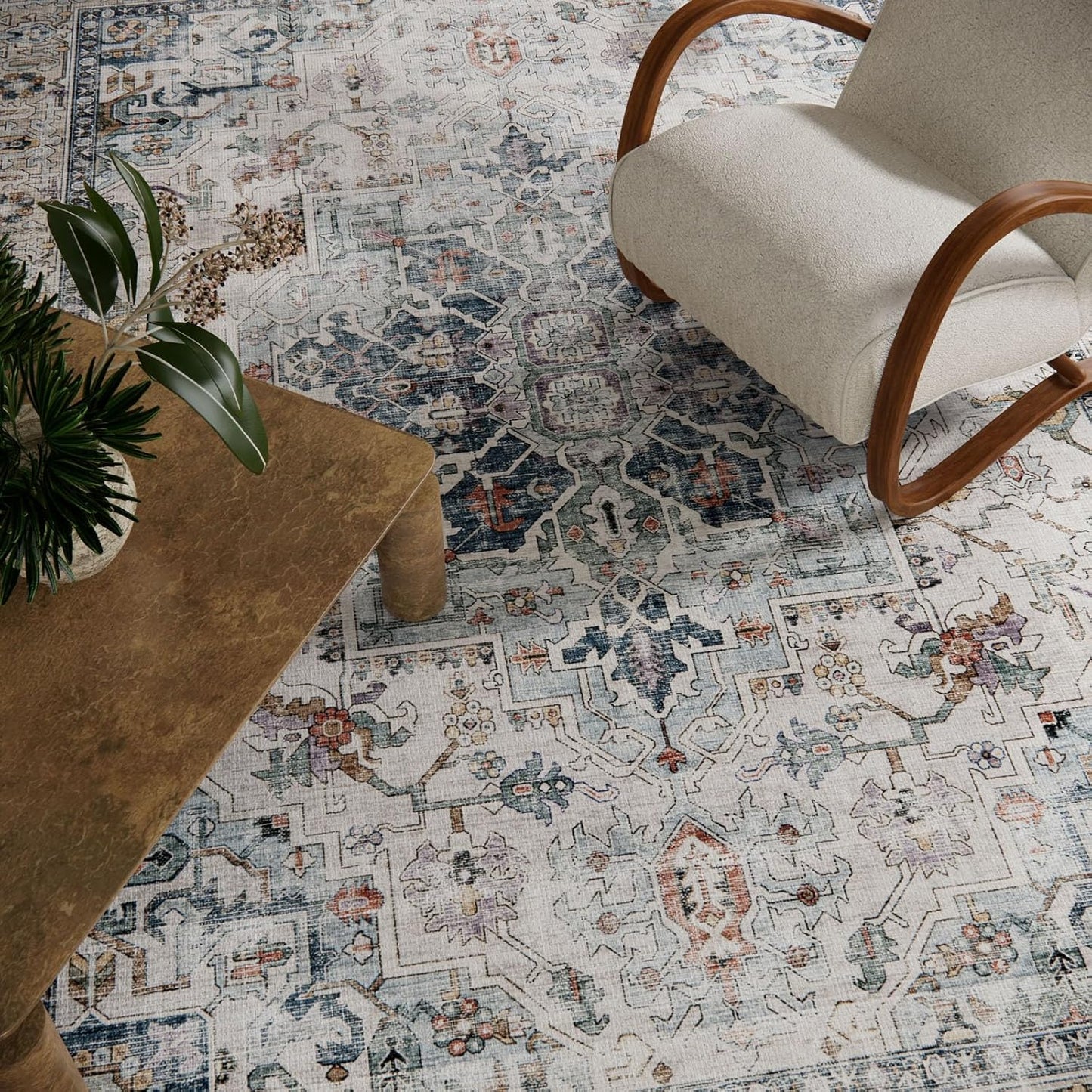 9x12 Area Rugs for Living Room: Washable Bedroom Rug Boho Vintage Rugs Stain Resistant Non Slip Low Pile Soft Lightweight Carpet for Kitchen Dining Room Farmhouse Nursery Kids Room Home Office