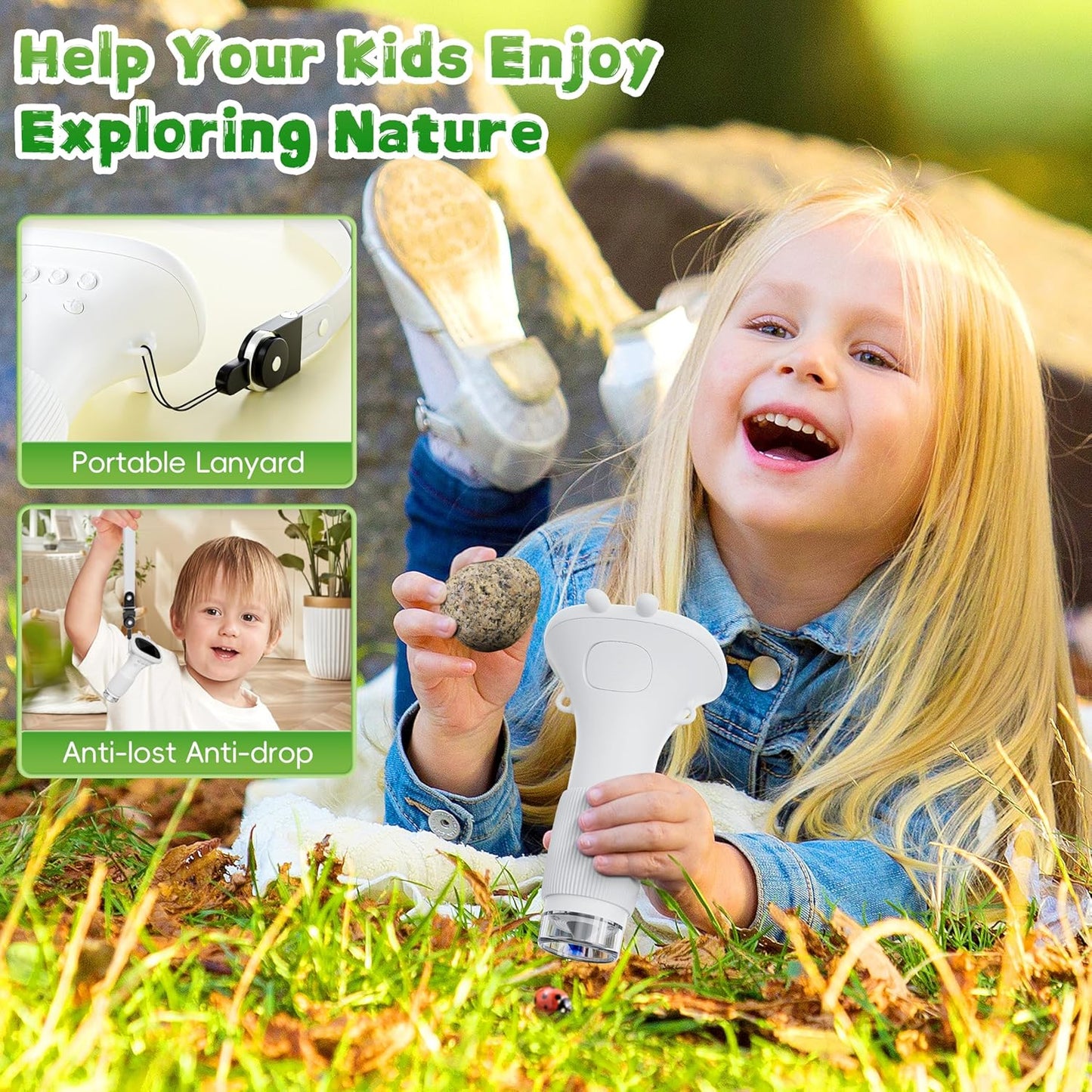 Kids Microscope, Ahalfcit 2 Inch Screen 1000X Zoom Portable Camera Microscope - Science Educational Toys Gift for 3-12 Years Old Boys Girls -White