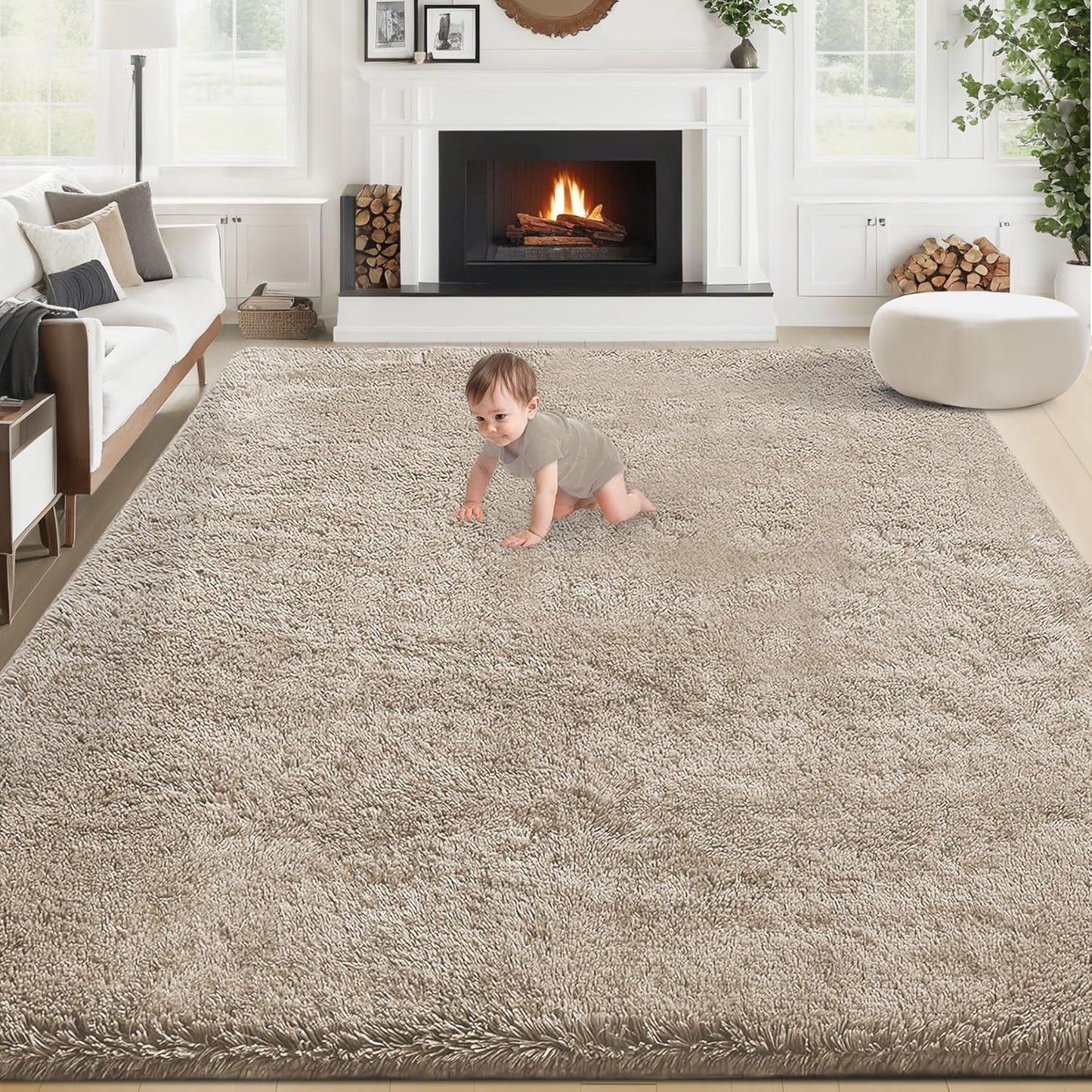 8x10 Area Rug for Living Room: Fluffy Shag Soft Washable Rugs Large Fuzzy Plush Indoor Carpet for Bedroom Nursery Playroom Kids Girls Boys Room (Camel, 8'x10')