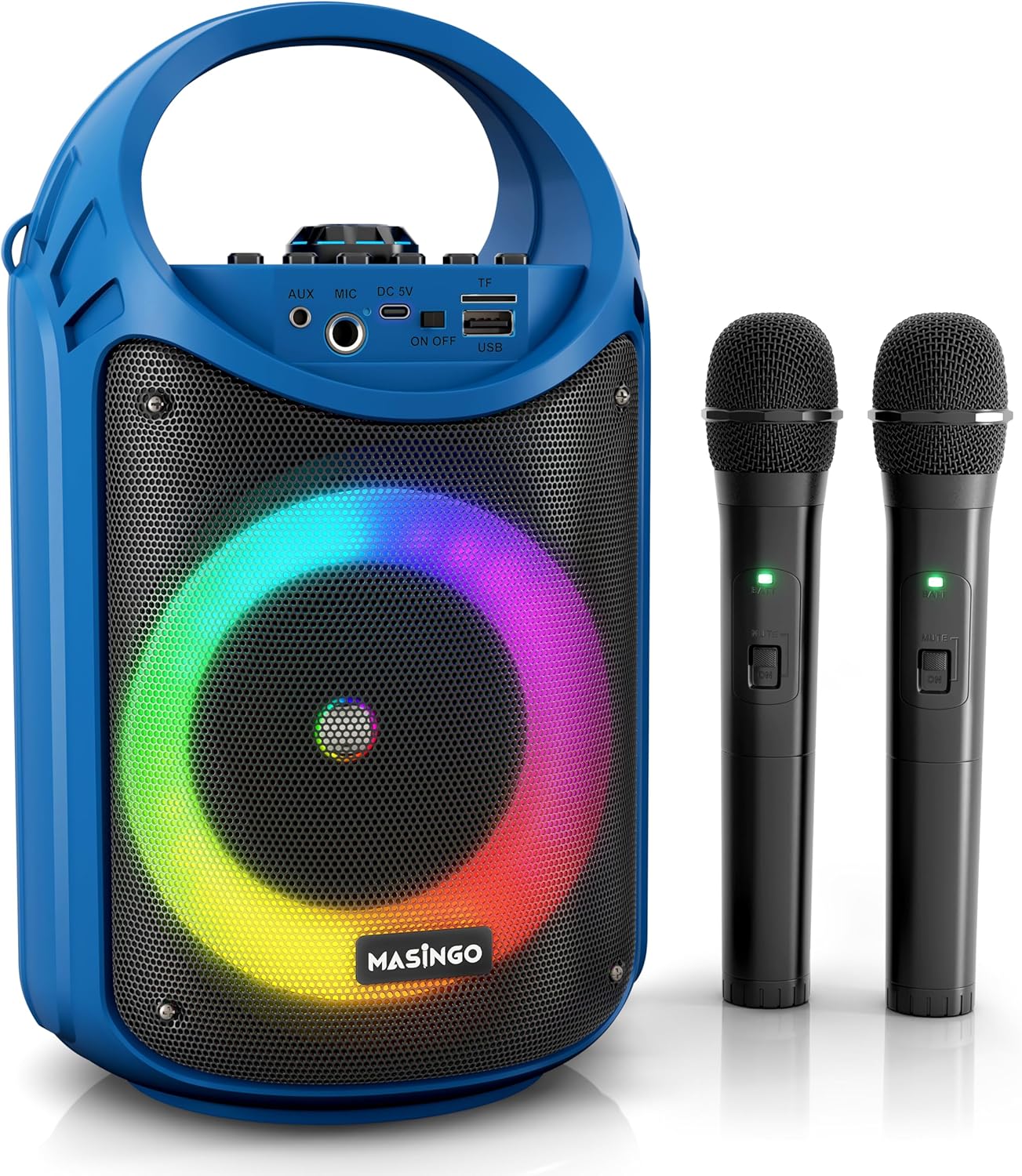 MASINGO Karaoke Machine for Kids and Adults with 2 Wireless Bluetooth Microphones, PA Portable Speaker with Colorful LED Lights, Supports TF Card/USB, AUX/MIC in, TWS for Home Party, Burletta C10 V2