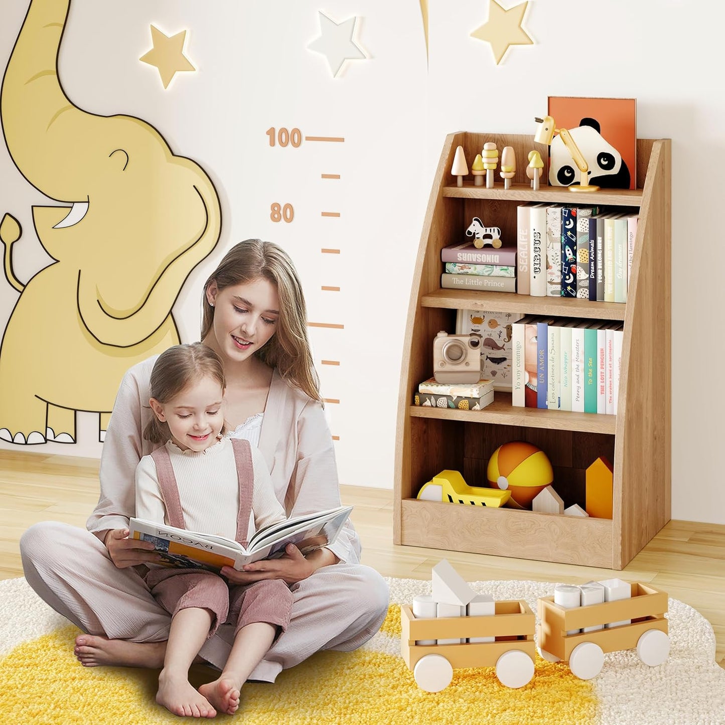 Kids Bookshelf,4 Tier Kids Book Shelf for Kids Rooms,Wood Children Bookcase,Baby Storage Book Rack,Toddler Bookshelf, Book and Toy Organizer,Book Display Shelf for Bedroom, Playroom, Nursery