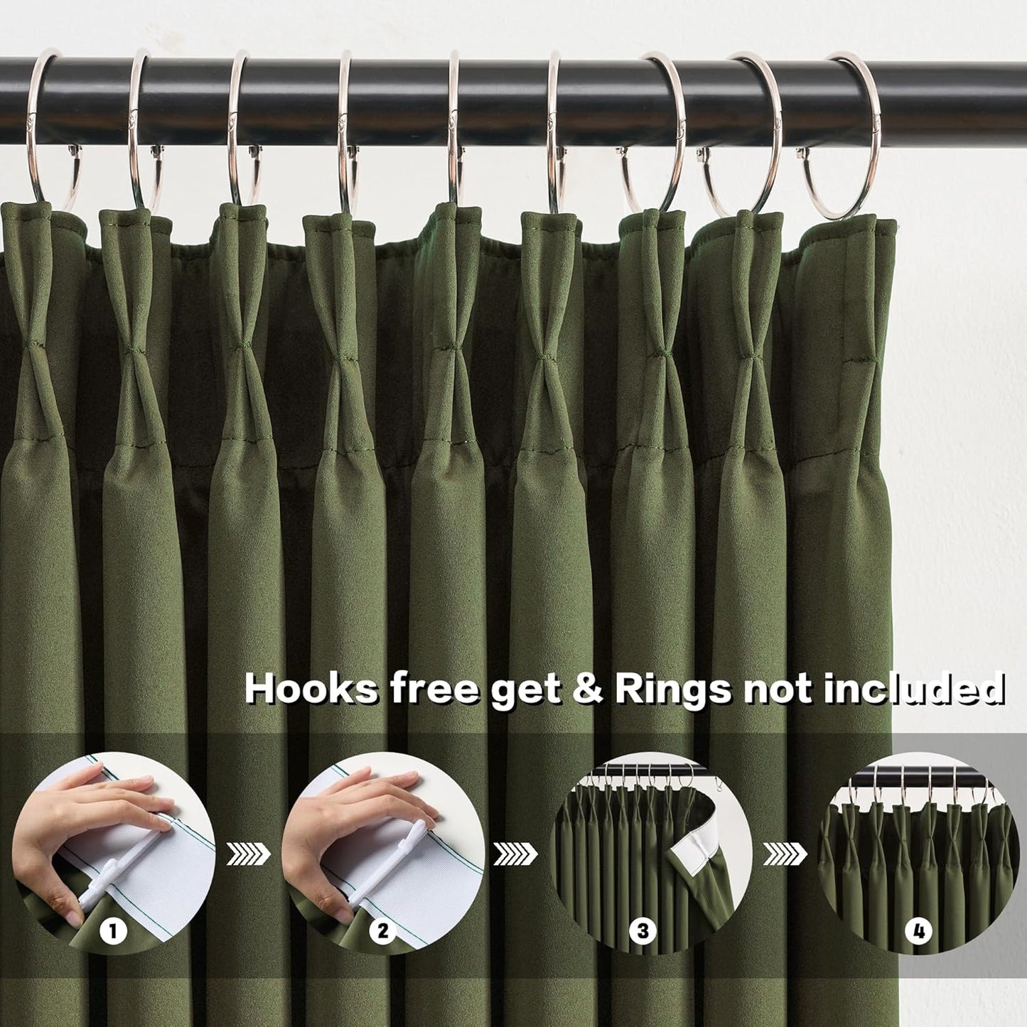 KEQIAOSUOCAI Olive Green Curtains Pinch Pleat wtih Hooks,Block Out Sound Reducing Light Blocking Window Drapes Thermal Curtain for Bedroom/Living Room 84 Inches Long, 40x84 2 PCs