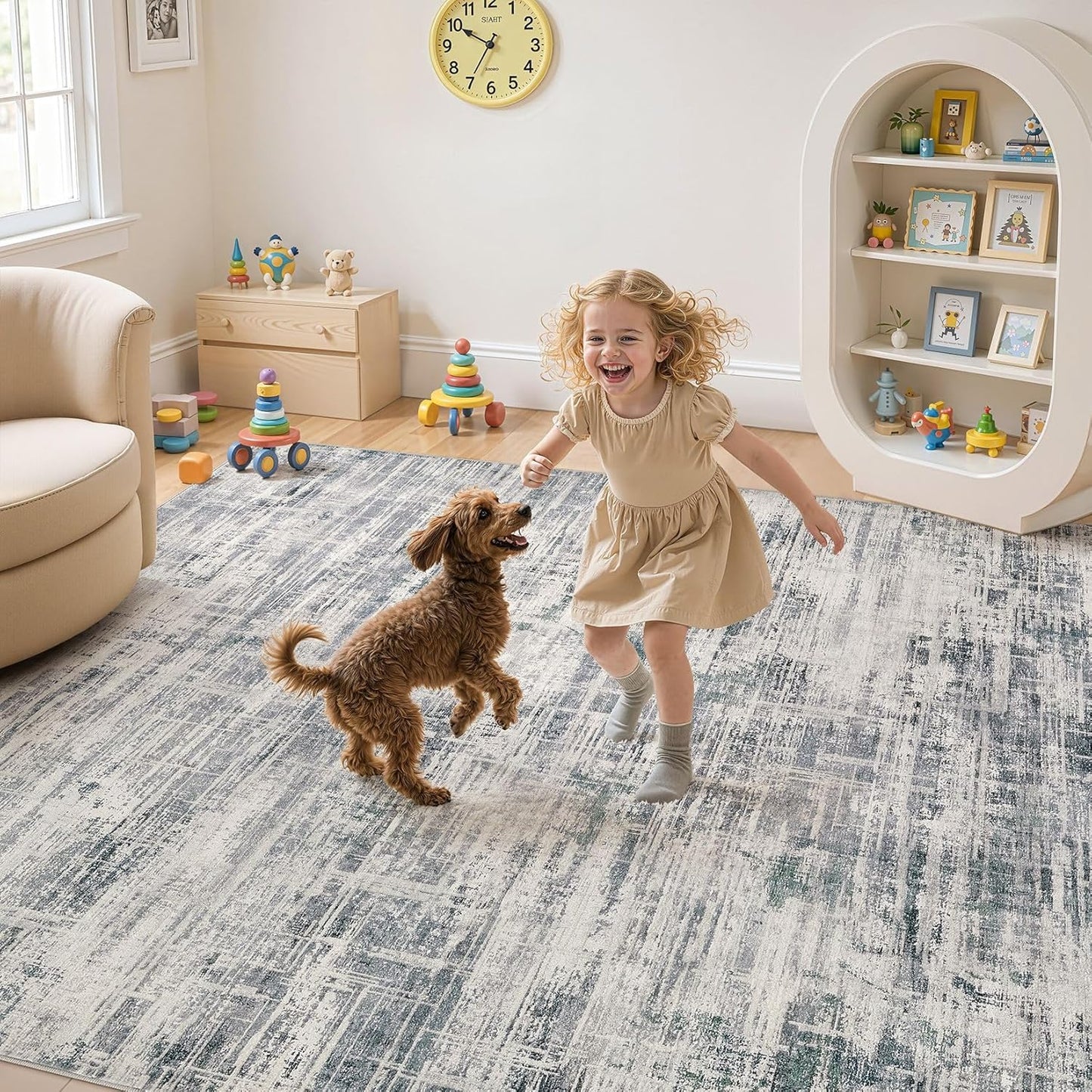 Area Rug for Living Room: 5x7 Washable Neutral Abstract Modern Soft Rugs Non Slip Indoor Floor Stain Resistant Carpet for Bedroom Dining Room Office Nursery - Gray