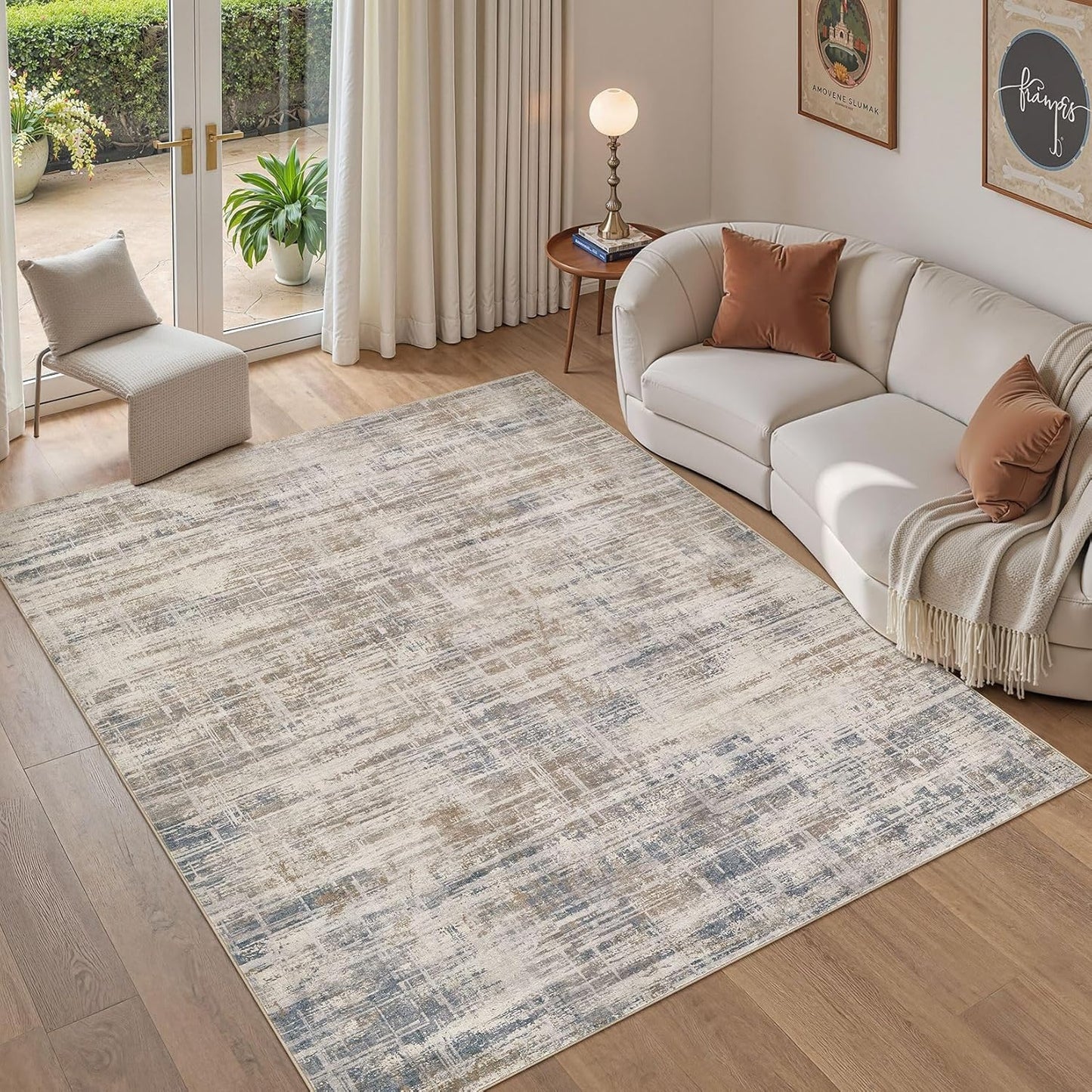 Area Rug for Living Room: 5x7 Washable Neutral Abstract Modern Soft Rugs Non Slip Indoor Floor Stain Resistant Carpet for Bedroom Dining Room Office Nursery - Brown