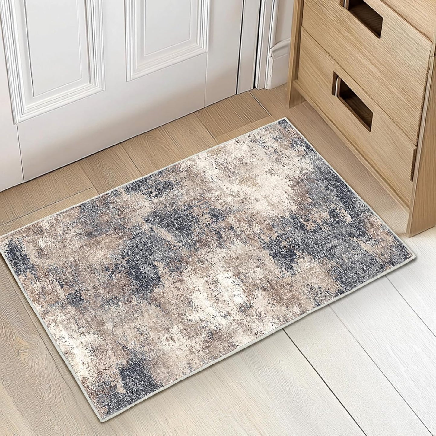 AMADA HOMEFURNISHING Washable Entry Rug, 2x3 Modern Abstract Rug with Short Pile and Non-Slip Backing, Small Rug with Abstract Pattern for Entryway, Kitchen and Living Room, Brown
