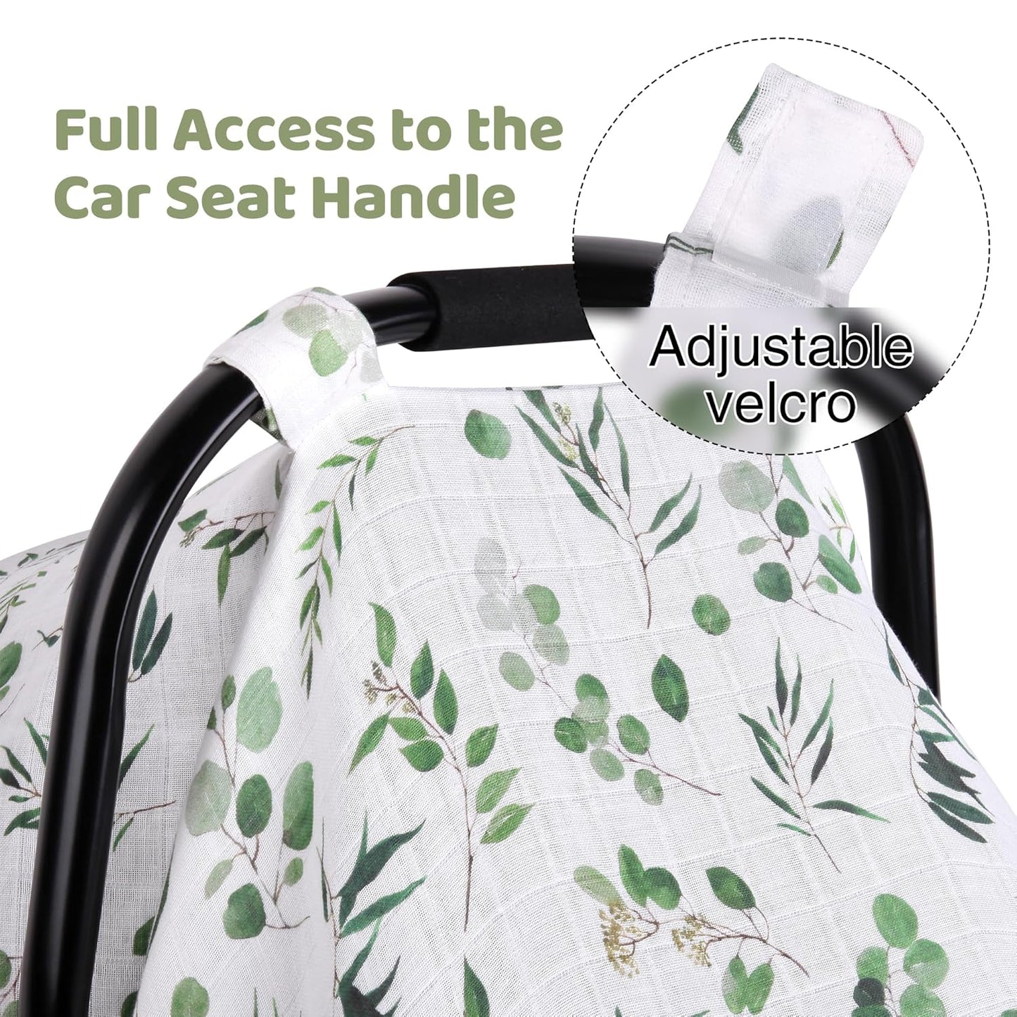 Rquite Car Seat Cover for Girl Boy, Muslin Cotton Infant Car Seat Canopy, Breathable Baby Carrier Cover, Summer Stroller Sun Shade, Leaf