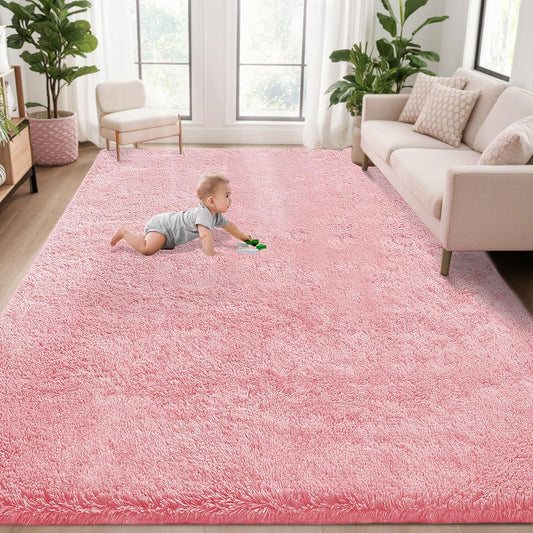 5x8 Area Rug for Living Room: Fluffy Shag Soft Washable Rugs Fuzzy Plush Indoor Carpet for Bedroom Nursery Playroom Dorm Kids Girls Boys Room (Pink, 5'x8')