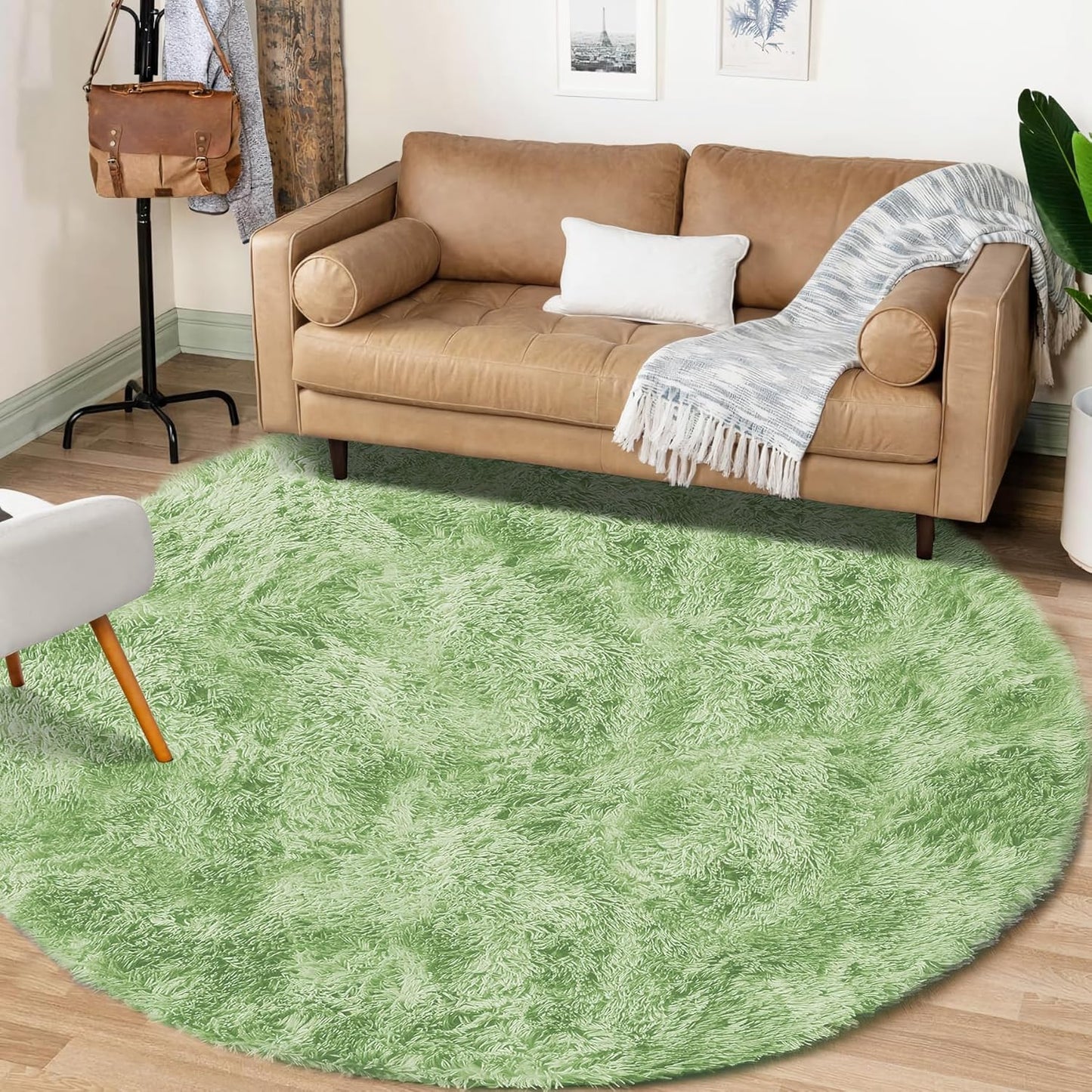 4FT Round Rug for Bedroom: Fluffy Shag Soft Washable Rugs Circle Small Fuzzy Plush Indoor Carpet for Living Room Nursery Playroom Dorm Kids Girls Boys Room (Sage Green, 4'x4')