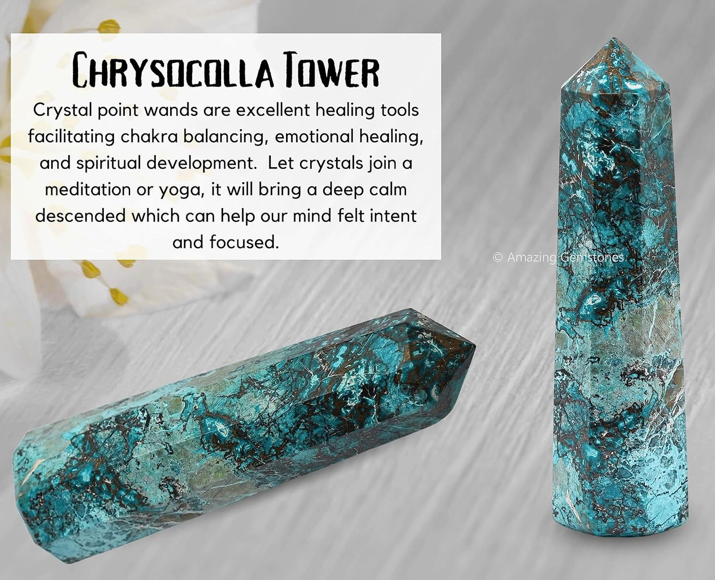 Amazing Gemstone Chrysocolla Shattuckite Crystal Towers - Natural Healing Crystal Point Obelisk for Reiki Healing and Crystal Grid (2 Inch to 3 Inch)