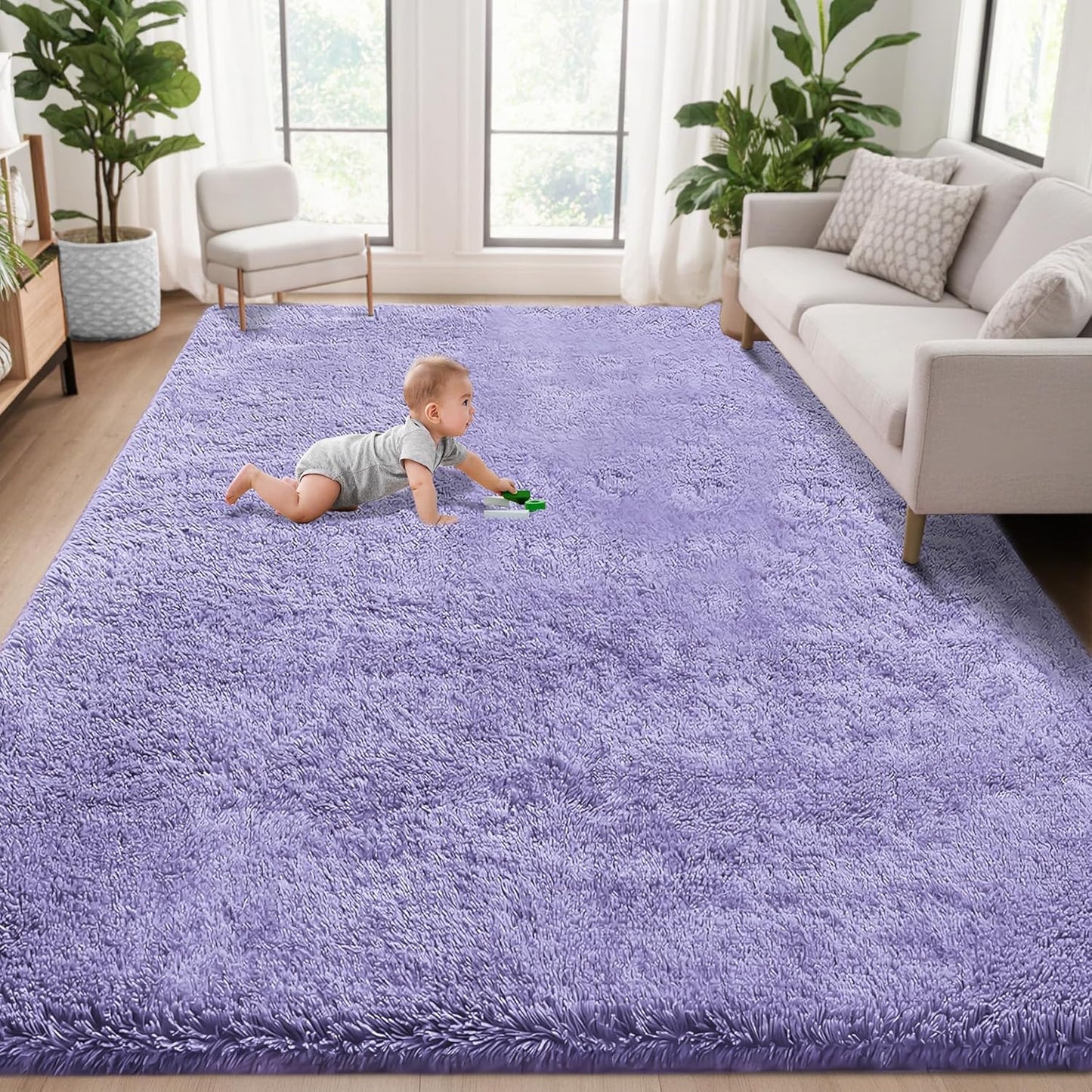 5x8 Area Rug for Living Room: Fluffy Shag Soft Washable Rugs Fuzzy Plush Indoor Carpet for Bedroom Nursery Playroom Dorm Kids Girls Boys Room (Purple, 5'x8')