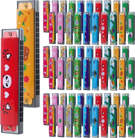 100 Pcs Kids Cartoon Harmonica Bulk 16 Holes Plastic Harmonica Toys for Children Beginners Party Goodie Bags Stuffers, Random Color Pattern