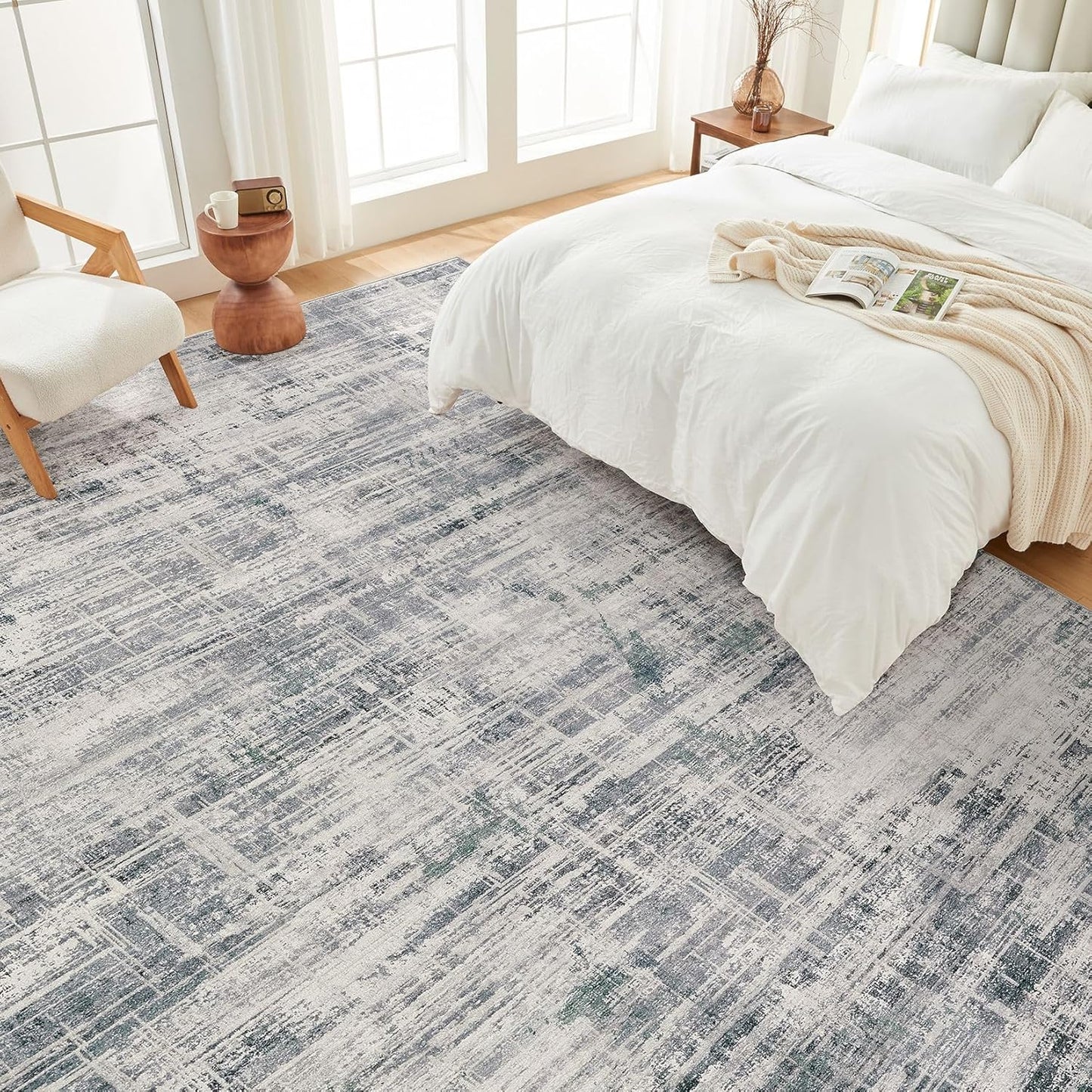 Area Rug for Living Room: 8x10 Washable Neutral Abstract Modern Soft Rugs Non Slip Indoor Floor Stain Resistant Large Carpet for Bedroom Dining Room Office Nursery - Gray