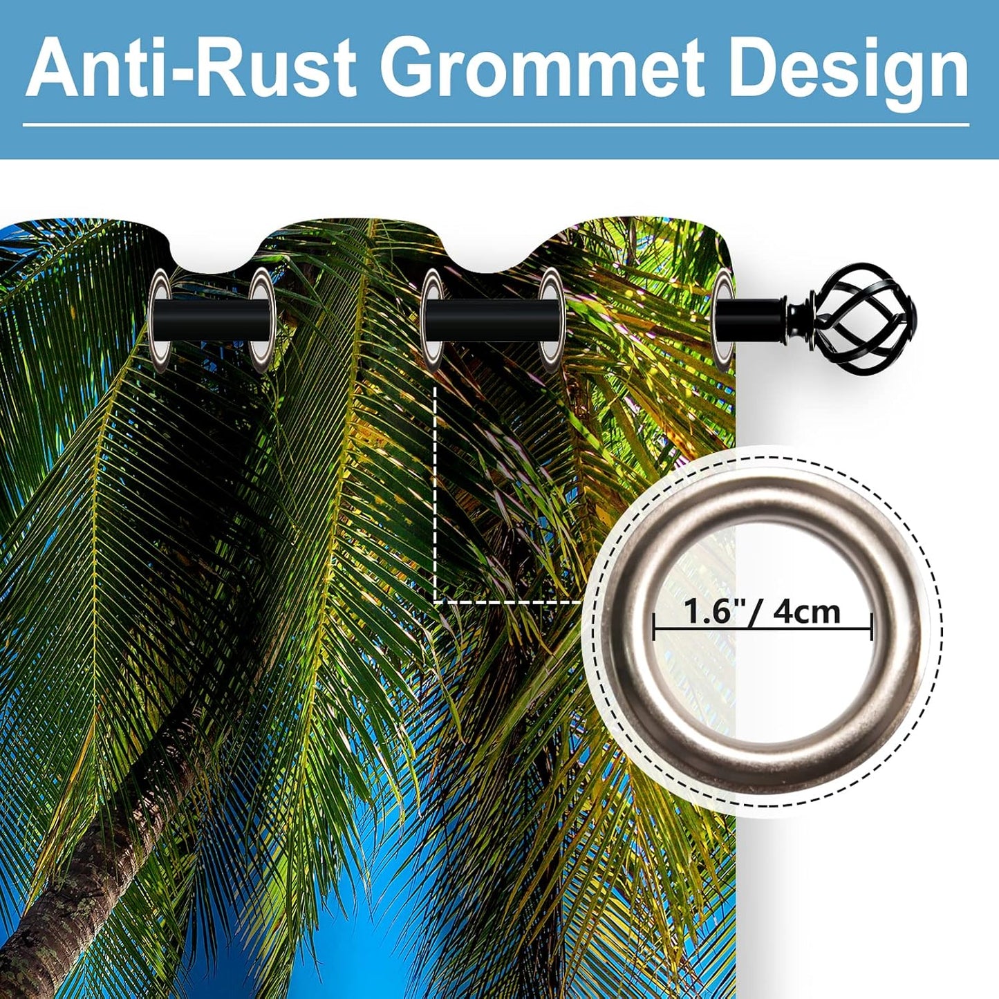 Aimego Palm Trees Blackout Curtains Blue Ocean Tropical Hawaiian Scenery Window Drapes Decor for Bedroom Living Room Grommet Top Room Darkening Curtains 2 Panel Set, 52"X63"