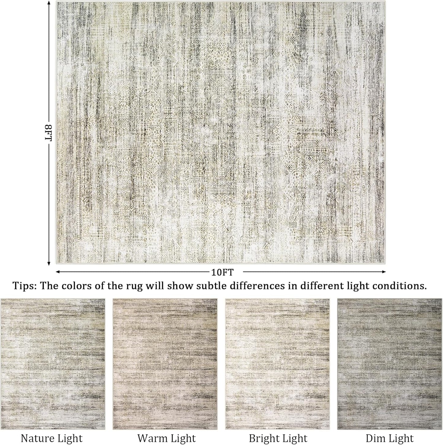 8x10 Area Rug Living Room Rugs - Washable Rug Large Modern Abstract Soft Thin Carpets Indoor Floor No Slip Vintage Carpet for Bedroom Under Dining Table Nursery Home Office Decor Nature