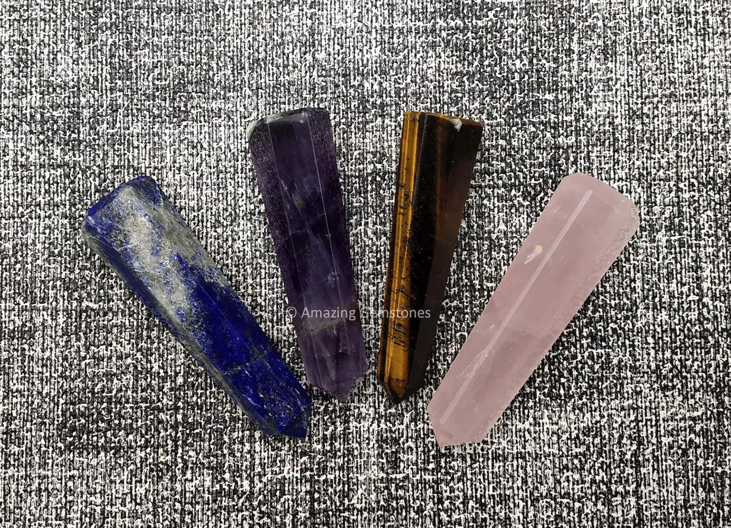 Amazing Gemstone Set of 4 Lapis Lazuli, Tiger Eye, Amethyst, Rose Quartz Crystal Towers - Natural Healing Crystal Point Obelisk for Reiki Healing and Crystal Grid (2 Inch to 3 Inch)