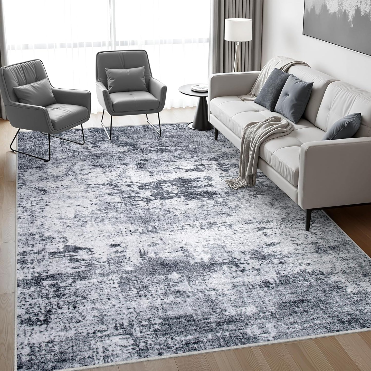 9x12 Area Rug Living Room Rug: Washable Modern Abstract Soft Thin Rug Indoor Floor No Slip Stain Resistant Carpet for Bedroom Dining Room Farmhouse Nursery Home Office - Grey