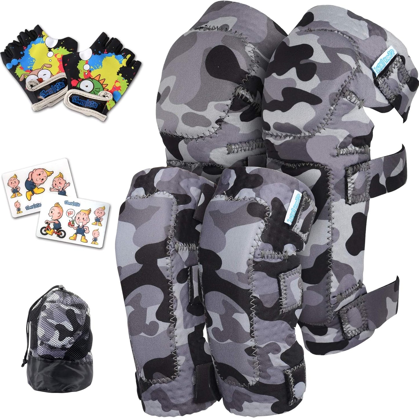 Soft-Style Kids Knee and Elbow Pads with Bike Gloves, Flexible Impact-Resistant Gear for Ages 2-11, Designed for Balance Bikes, Roller-Skating, and Skateboarding