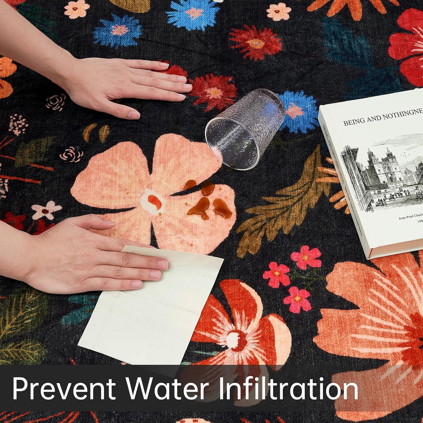 2x6 Rug Runners for Hallways Non Slip Washable Runner Rug with Rubber Backing Sound Absorbing Vintage Boho Floral Low Pile Thin Rug for Kitchen Bedroom Entrance Laundry Bathroom Living Room,Black