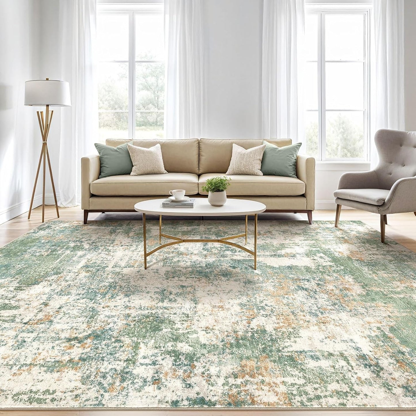 5x7 Area Rugs Living Room: Washable Large Abstract Soft Green Rug Stain Resistant Indoor Floor Non-Slip Accent Carpet for Men Modern Home Enthusiasts Aged 25-45 - Bedroom Office Playroom